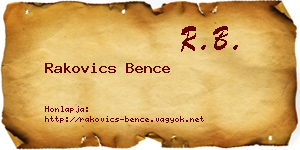 Rakovics Bence névjegykártya